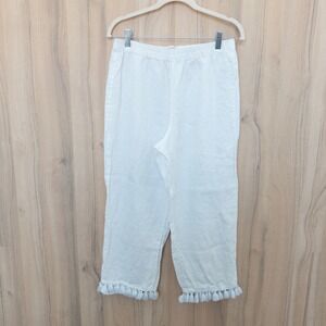 Cynthia Rowley Linen Wide Leg Pant Medium White Tassel Coastal Boho Resort Beach